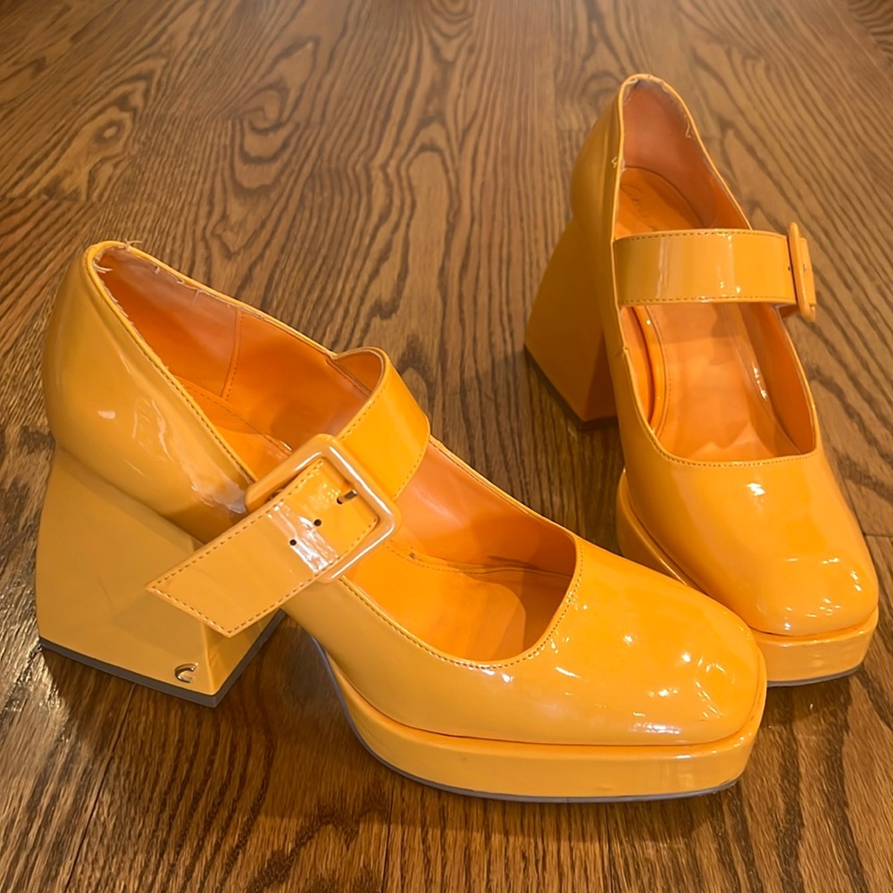 Circus by Sam Edelman Kiera Mary Jane Pumps - Chunky Platform, Orange, Size 10